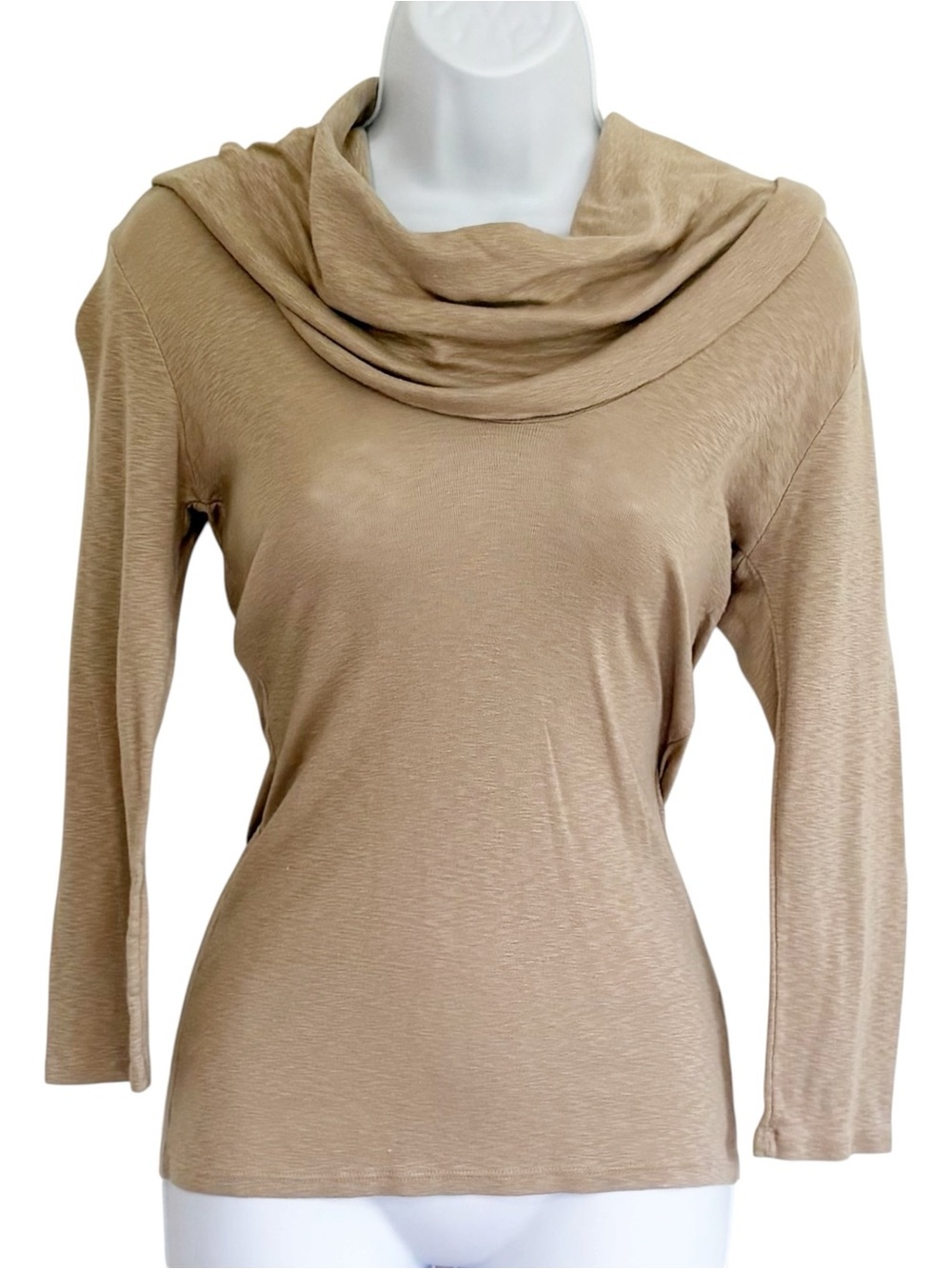 MICHAEL STARS Cowl Neck Top Tan Supima Cotton Modal 3/4 Sleeve One Size